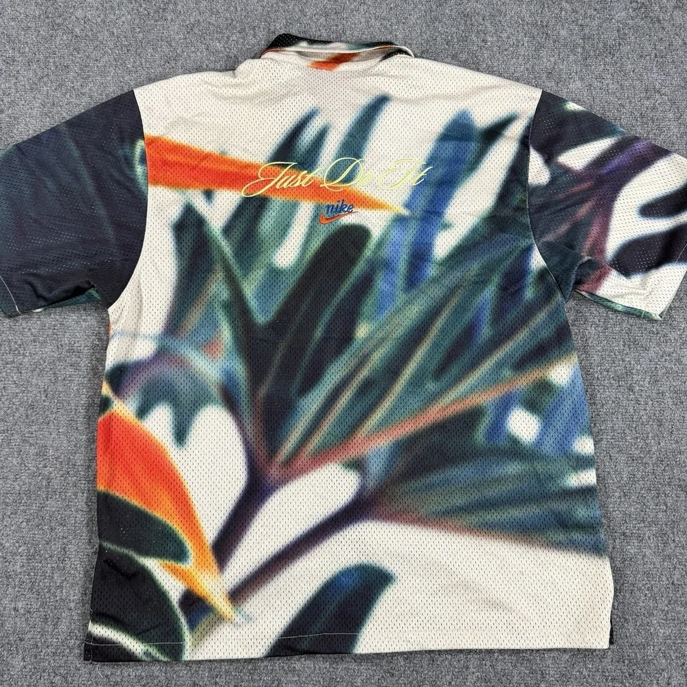 Nike Resort Shirt Mens Large Mesh Button Up Tropical Beach Embroidered